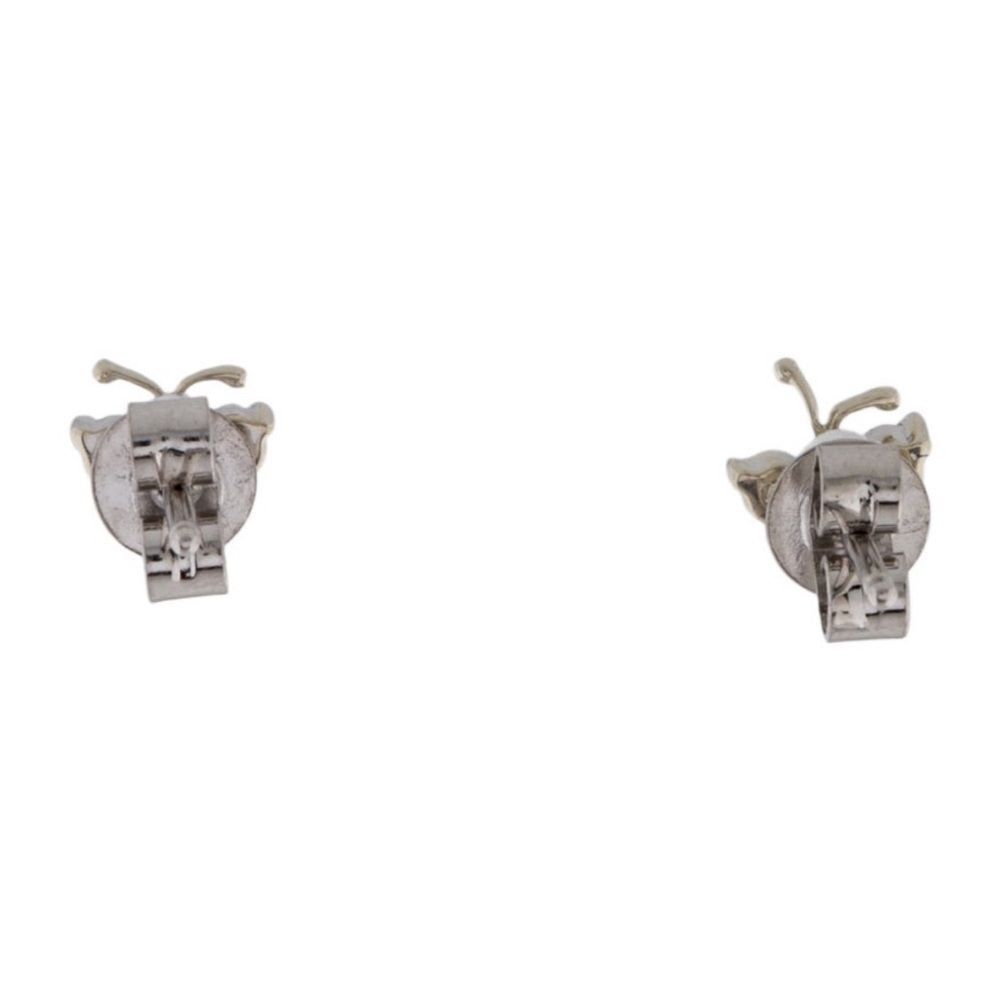 DIAMOND BUTTERFLY EARRINGS 14K WHITE GOLD STUD 8 STONES DAINTY DETAILED ANTENNAE - Picture 6 of 10